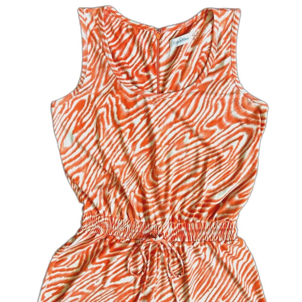 CK Tie Waist Jumpsuit Orange Swirl Abstract Zebra Palazzo Romper Size 8 Stretchy - Picture 3 of 9
